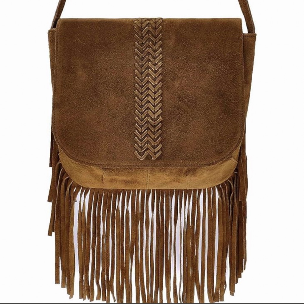 Anthropologie Raj Raj Suede Fringe Crossbody Cross Body Boho Messenger Bag